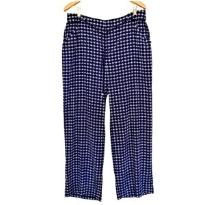 New Adrianna Papell Navy White Printed Casual Flowy Wide Leg Pants Size Large
